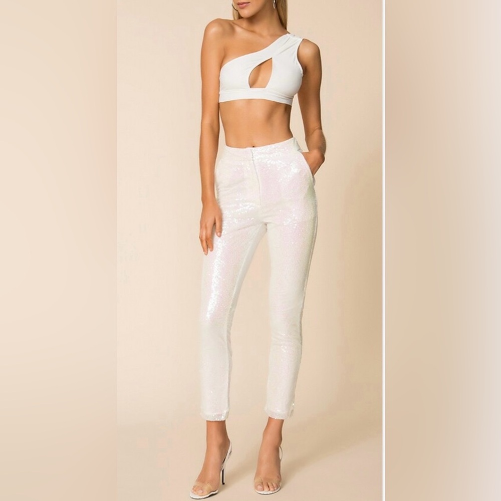 superdown White Sequin Pants